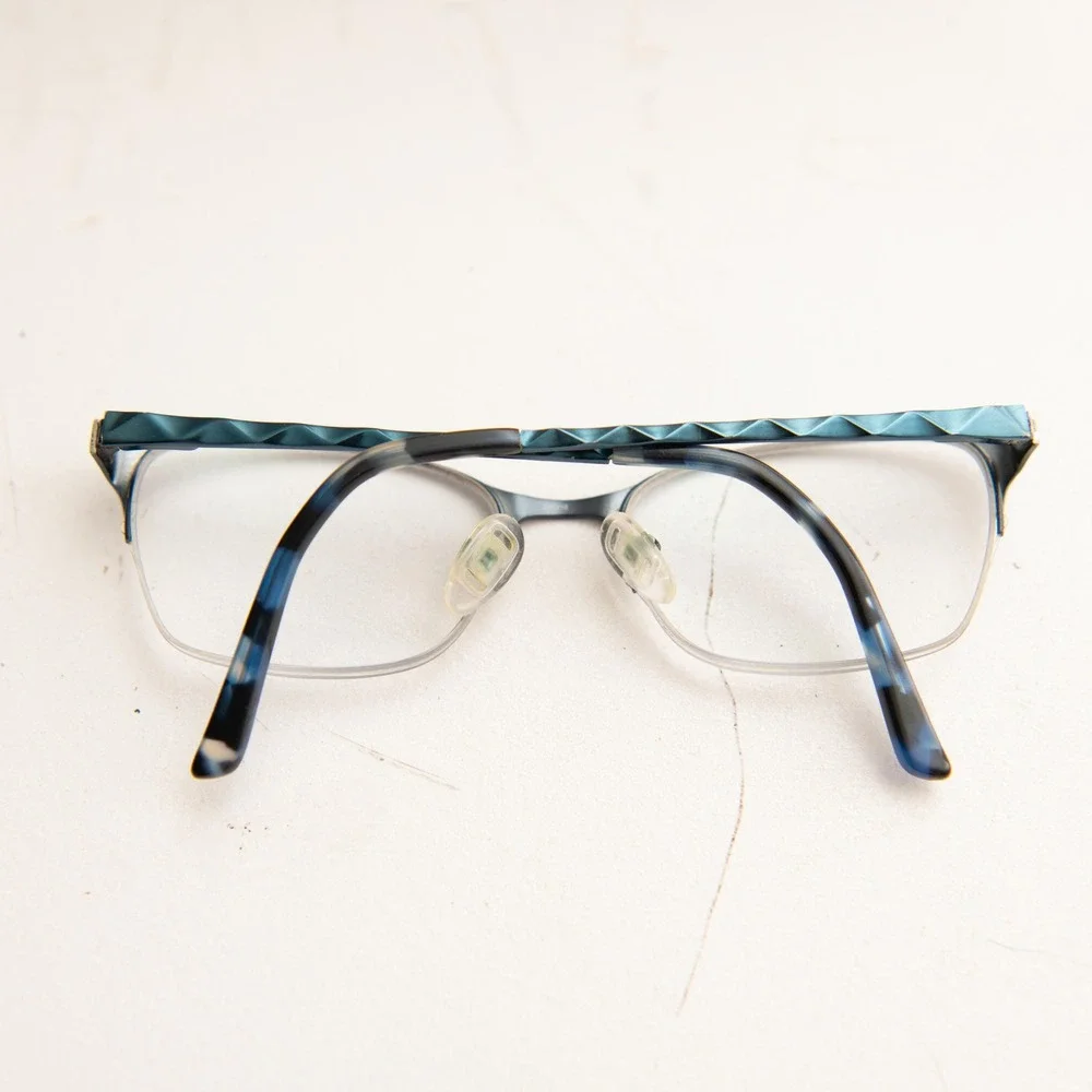Chelsea Morgan Blue Cat Eye Semi Rimless Eyeglass Frames Textured Geometric Chic
